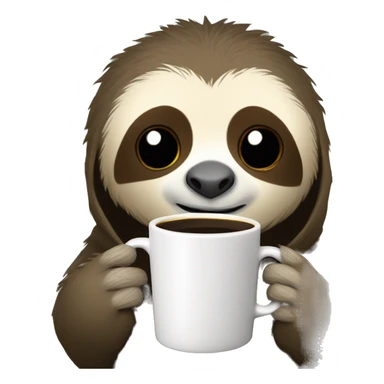 Cute sleepy Sloth in black turtleneck with coffee mug simple ios sticker