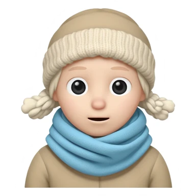 plush claymation face, scarf up to nose, shivering, frosty air, cold weather, soft and cuddly sticker