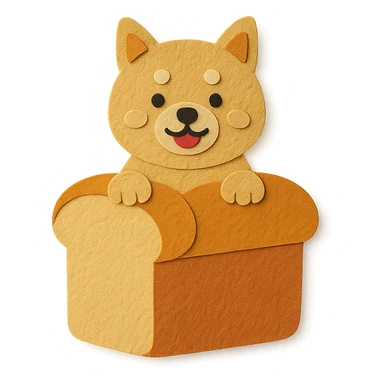 fluffy bread maker dog peeking from a bread loaf, cheerful, warm beige, full-body sticker
