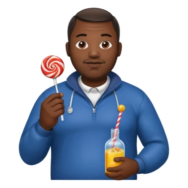 Big black man hold a bottle and a lollipop sticker