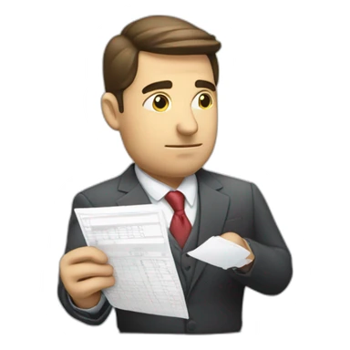 pensive business man checking balance sheets sticker