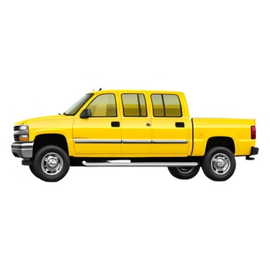 Bright yellow 1997 Chevrolet C-2500 Crew Cab Silverado pickup truck from Kill Bill movie, 30-degree angle view, iconic bright yellow color scheme, four-door crew cab, iOS emoji style sticker
