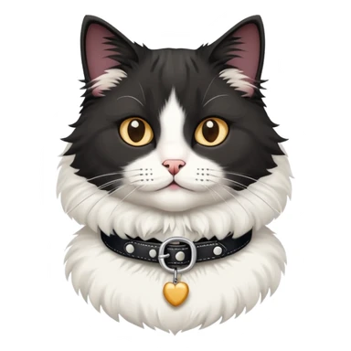 Black n white fluffy cat with a collar sticker