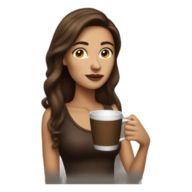 Side view realistic posh brown haired woman drinks coffee sticker