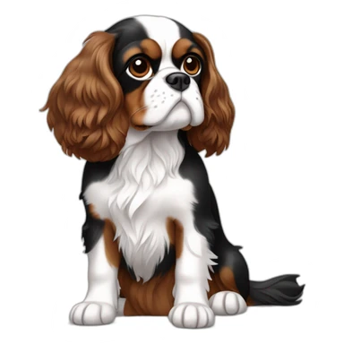 Black white and brown Cavalier King Charles spaniel sitting full body sticker