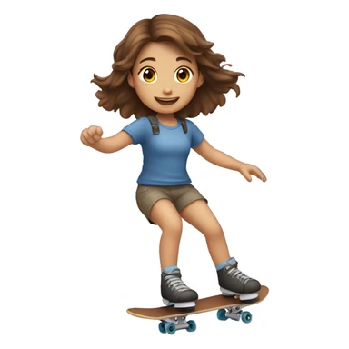 Little girl with brown hair riding skate sticker