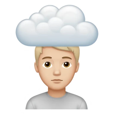 A thinking male person with a white thought cloud sticker