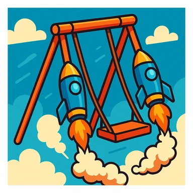 a swing with rocket boosters on each side of the seat, dynamic and fun, vibrant toon style sticker
