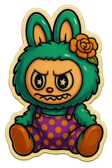 Change the green bunny character's face to an angry, frowning expression, keeping the style and quality the same. sticker