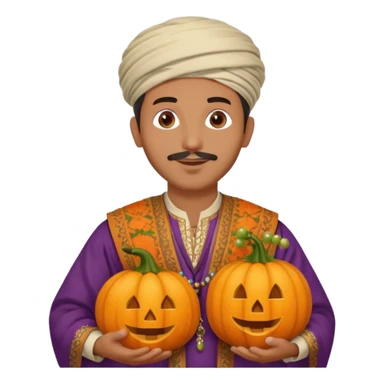 Tan Moroccan man sitting holding with pumpkin and grapes in countryside  sticker