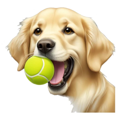 english cream golden retriever holding tennis ball in mouth sticker