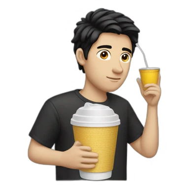 white guy black hair dinking straw cup sticker