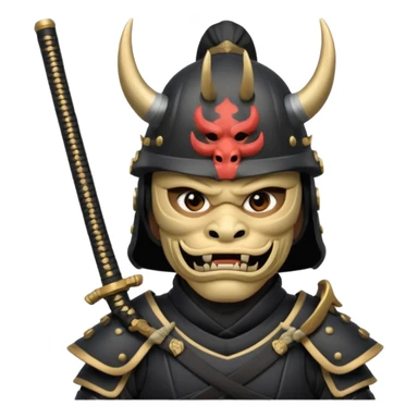Samurai with helmet and an oni mask covering their mouth sticker