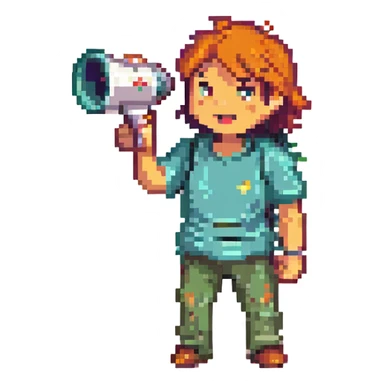 pixel art of a coach with a megaphone, energetic expression sticker