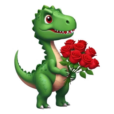 Dinosaur holding bouquet of red roses sticker