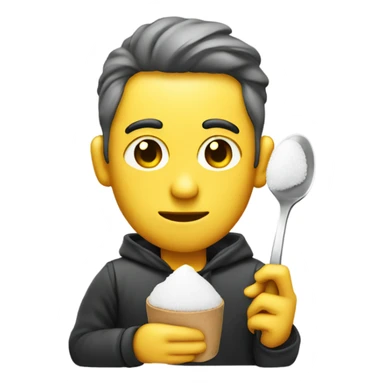 Guy with sugar on spoon next to lighter sticker