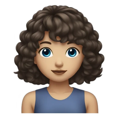 girl with dark brown hair, thick bangs, blue eyes sticker