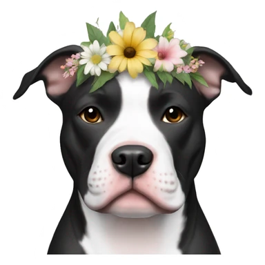 Black and white Pitbull with floral crown sticker