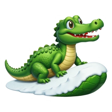 alligator sliding down snowy hill ios style emohi sticker