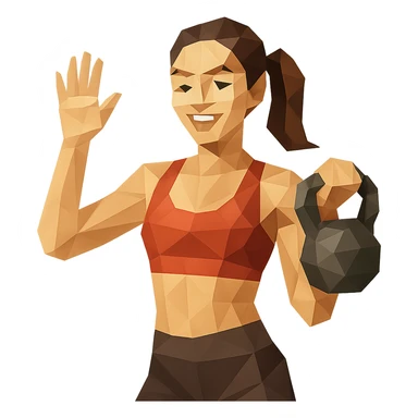 sport girl with kettlebell in one hand and waving hello with the other sticker