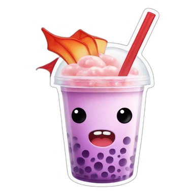 bubble tea with angry face and dragon wings sticker
