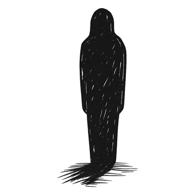 a tall black shadow, abstract and elongated, simple style sticker