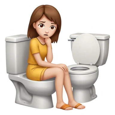 A girl with brown hair sat on the toilet in distress  sticker