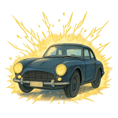ghibli style illustration of a car radiating power sticker