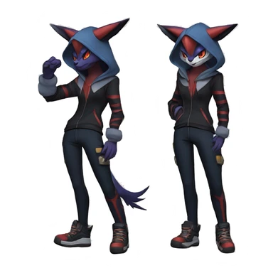 Cool Anthro Dark Absol-Noivern-Quilava-Litten-Pokémon with edgy stripes hoodie spiked collar punk Full Body sticker