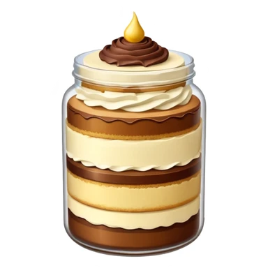 A layered little jar of cake that is gold sticker