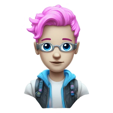 3D Emoji of a cyberpunk white boy. Pink and Blue neon sticker
