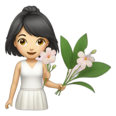 Asian girl with flower sticker