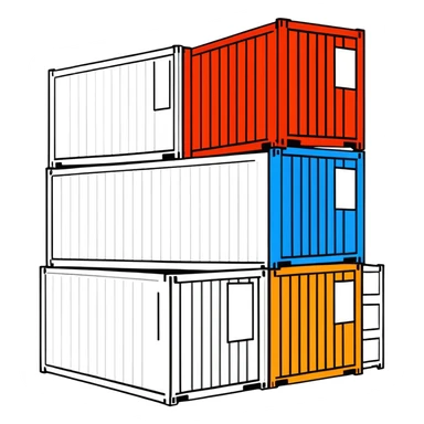 Stack of shipping containers at a port, multicolored cargo boxes sticker