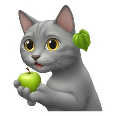 gray cat eating apple sticker