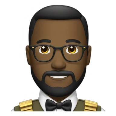 black soldier with beard, part in hair, white collared shirt, bow tie, gold glasses, bulletproof vest  sticker