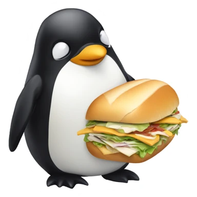 Penguin eating sub sandwich  sticker