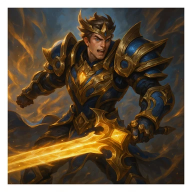 League of Legends inspired hero, ornate armor, glowing weapon, energetic, fantasy style, game art style sticker