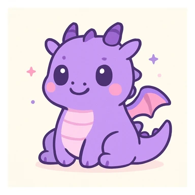 chubby purple dragon, fun and appealing style, adorable and appealing character design sticker