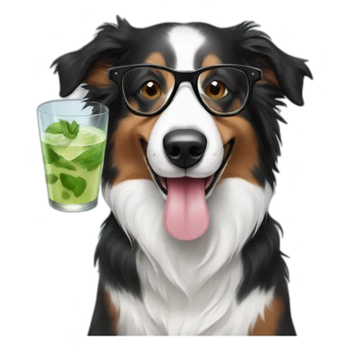 puppy border collie with glasses sniffing mojito sticker