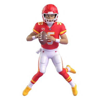 Patrick Mahomes, Kansas City Chiefs quarterback with curly hair, football uniform sticker