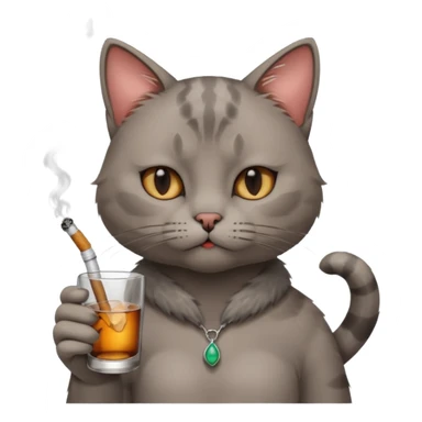 hazme a un gato fumando cigarro mientras toma alcohol y está depre sticker