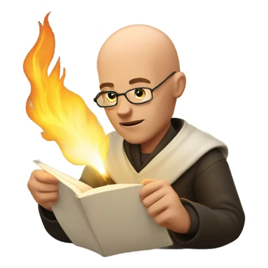 bald guy writing with a quill that's on fire sticker