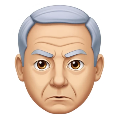Create a highly recognizable emoji-style illustration of Benjamin Netanyahu, with angry facial features, exaggerated expressions, and a cartoonish look, focusing on clear and iconic shapes, flat colors, and a clean vector style sticker