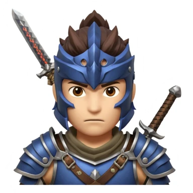 fantastic monster hunter warrior portrait, head and shoulders only, metal shoulder armor, sword strap visible, battle-worn look, intense expression, 3D cartoon, mobile game icon style, clean background, no text, no watermark
 sticker