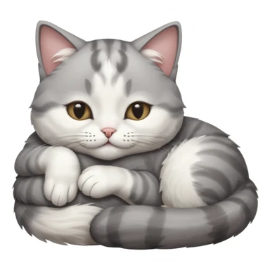 grey and white small cat with its eyes closed lying down with his paw curled under his head holding it up sticker