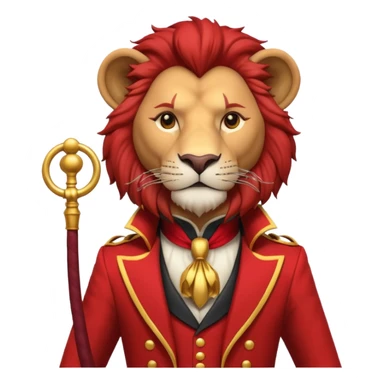 circus lion tamer portrait, head and shoulders only, red ringmaster jacket collar, confident strong look, whip handle visible, 3D cartoon, mobile game icon style, clean background, no text, no watermark
 sticker