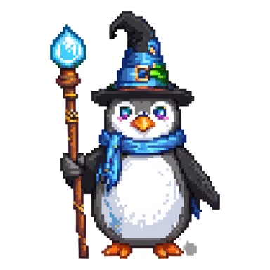 penguin wizard with a staff and wizard hat sticker