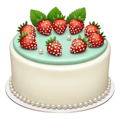 white cake with strawberries, edible pearls, and mint leaves sticker