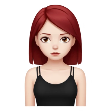 a pretty bratz fair girl with dark red straight hair, black cami top, looking sad sticker