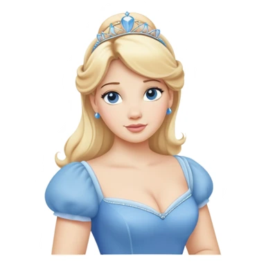 Cinderella from hips up, blue dress, blonde hair, minimal style, larger size sticker